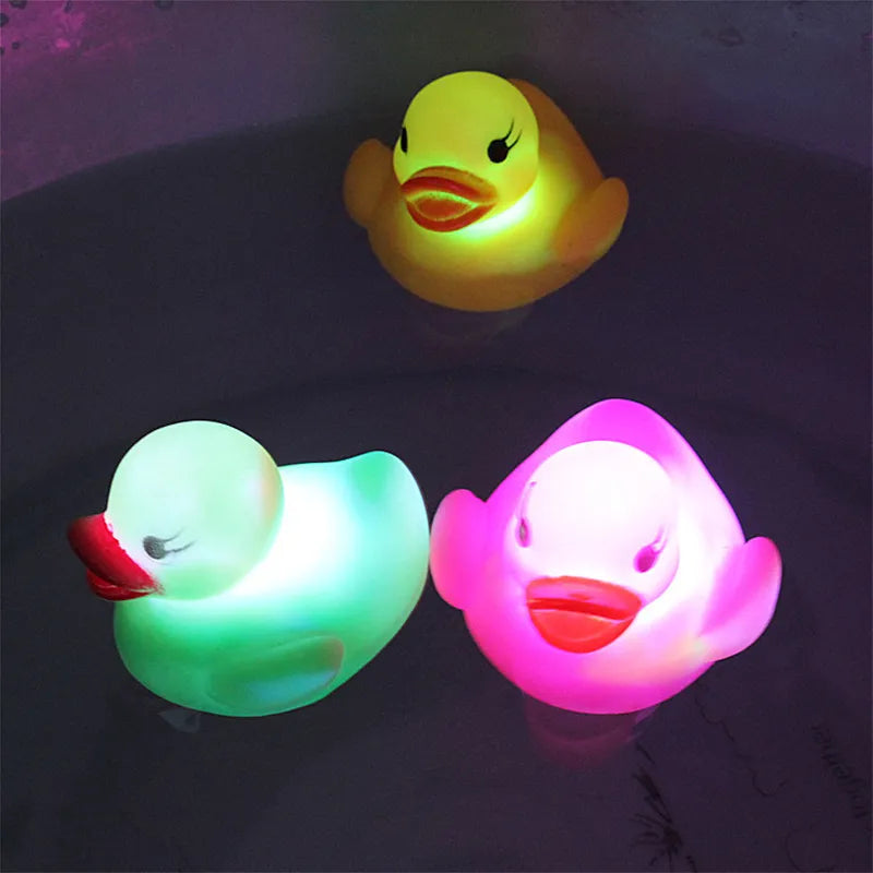 Baby Bath Toys LED Flashing Rubber Duck Cute Bathing Swimming Water Toys Float Squeeze Duck Toys Baby Children Christmas Gift