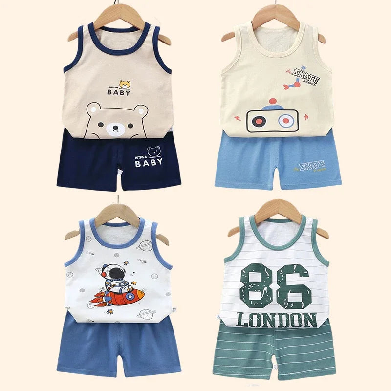 Ensemble de vêtements pour enfants, gilet pour garçons et filles, vêtements d'été pour bébés, T-Shirts en coton, short, débardeur sans manches