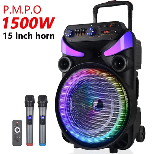 15 Inch Peak Power 1500W Outdoor Bluetooth Speaker Portable Karaoke Party Soundbox Subwoofer with Mic Remote Control Audio A65