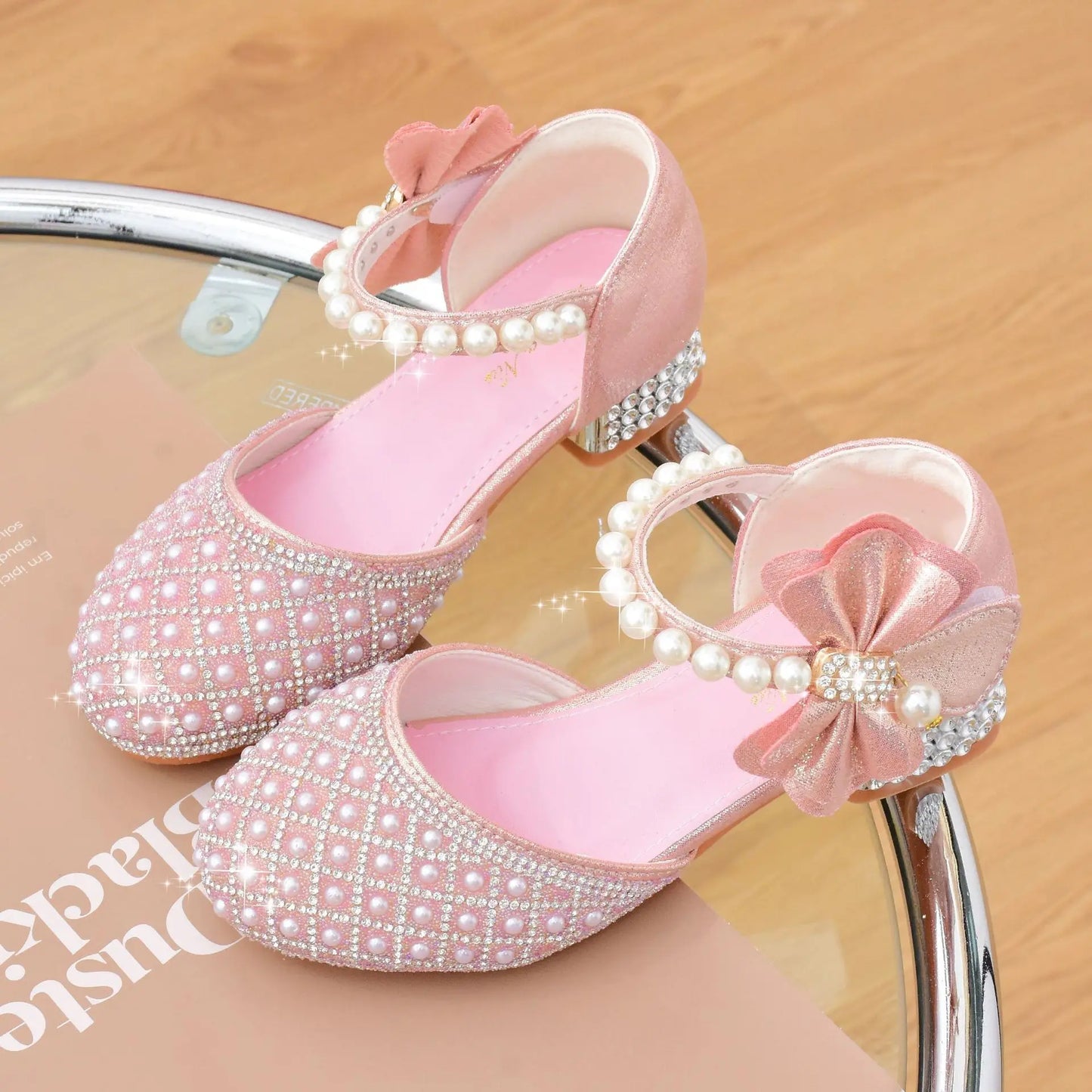 Rhinestones Princess Girls Party Shoes Children Shiny Crystal Bow High Heels Girls Sandals Summer Kids Student Performance Shoes