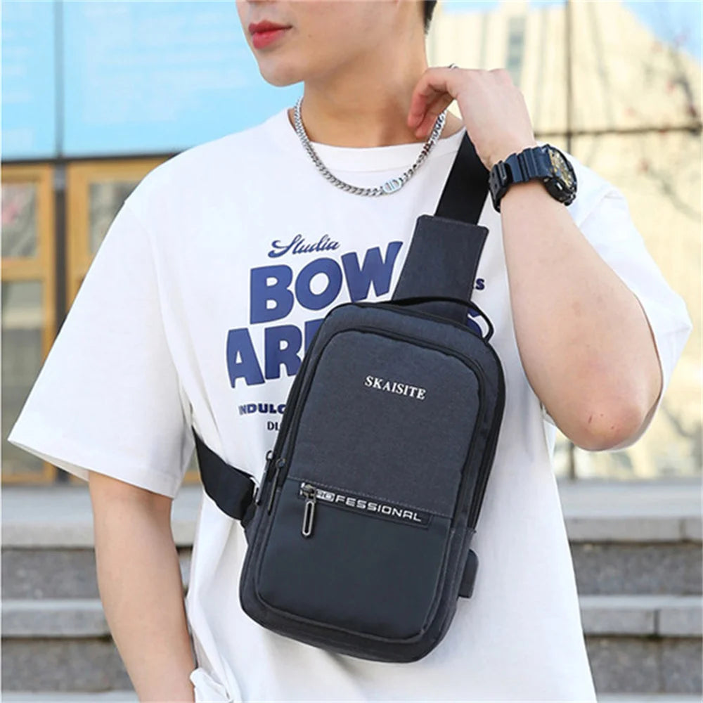 Waterproof Nylon Chest Bag With Usb Port Men'S Crossbody Bags Travel And Anti-Theft Needs Handbag Simple Shoulder Bags Wholesale