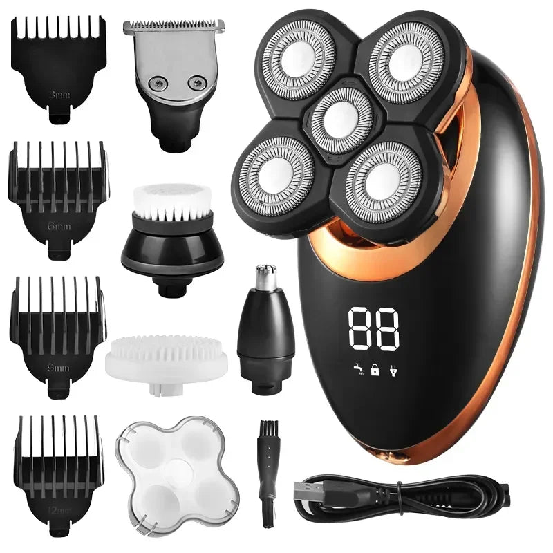 Electric Shaver For Men Beard Hair Trimmer Electric Razor 5D Floating Five Blade Heads Electric Nose Hair Trimmer LCD Display