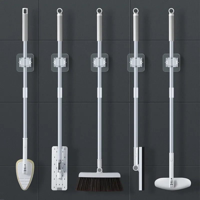 Bathroom Storage Rack Mop Holder Wall Mounted Mop Organizer Broom Hanger Mop Clip Wall Hanging Mop Rack Self Adhesive Hooks