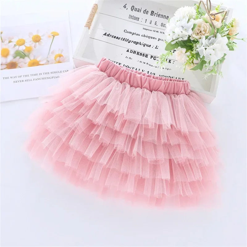 24-Hour Dispatch: 2024 Summer New Girls Six-Layered Gauze Half Skirt Pink Red Black Tutu Cute and Versatile for Everyday Wear