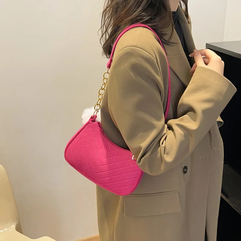 Fashion Felt Shoulder Bags for Women Women's Subaxillary Bag Casual Advanced Texture Armpit Handbags Purses Crescent Saddle Bag