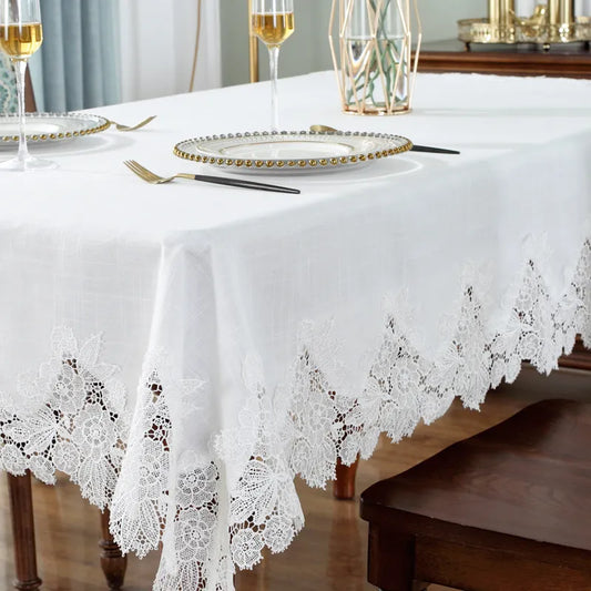 Table Cloth White Table Cover American Linen Cotton Table Juppe Tablecloth flower Fabric Nordic Tv Cabinet Lace Pattern Modern