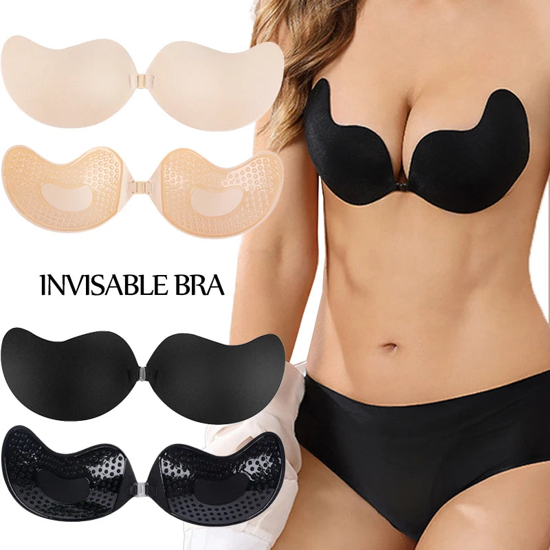 Soutien-gorge Push Up Invisible pour femmes, dos nu, sans bretelles, sans couture, autocollant en Silicone, autocollant pour couverture de mamelon, robe de mariée, Lingerie.