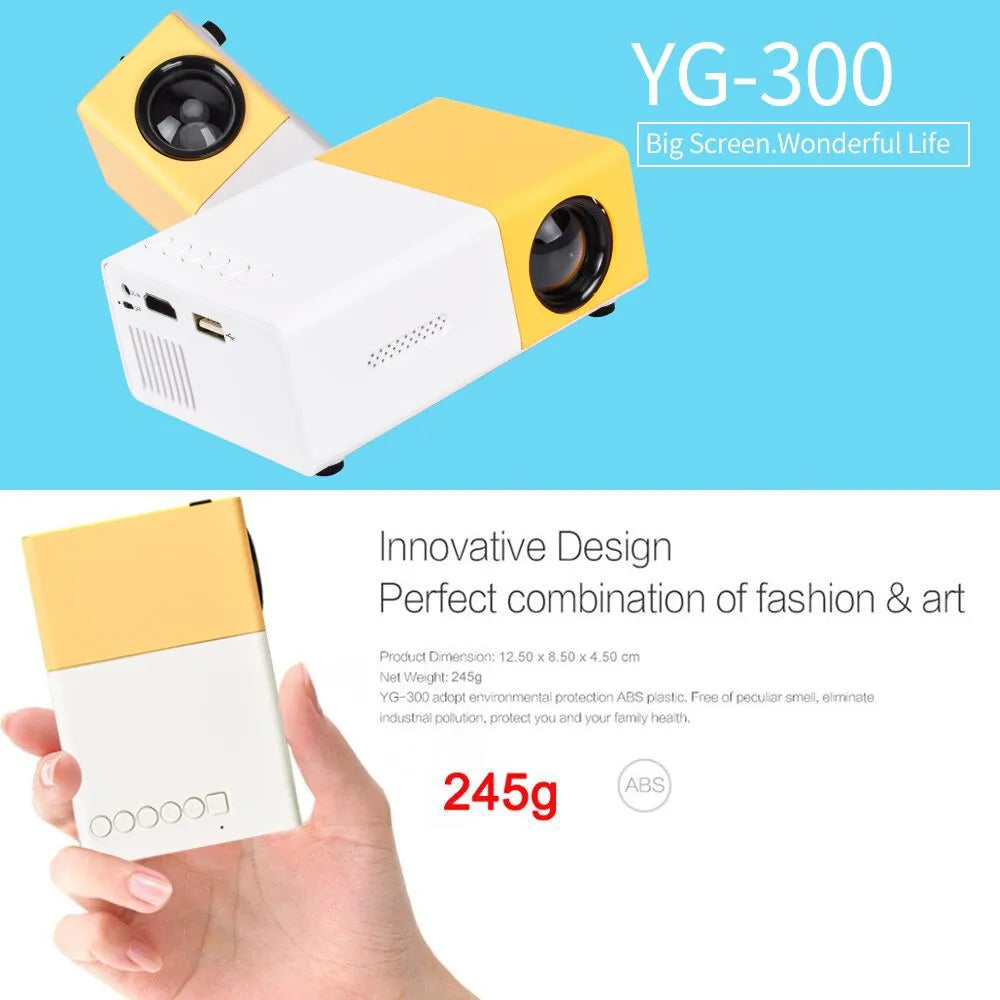 Salange YG300 Mini projecteur LED Yg300 Version améliorée 1000 Lumen 320x240P HDMI USB Audio lecteur multimédia à domicile