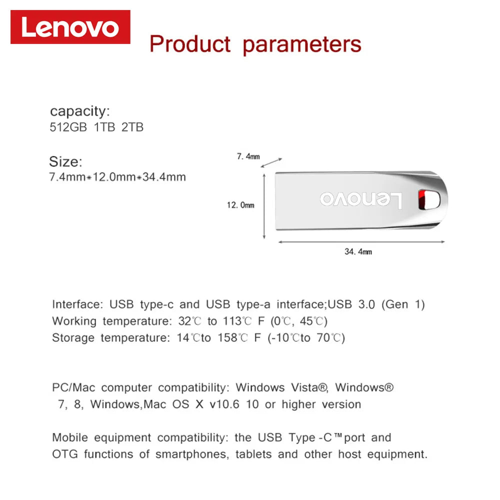 Lenovo 2TB Usb 3.0 Flash Drives High Speed Metal Pendrive 1TB 512GB 256GB Portable Usb Drive Waterproof Memoria Usb Flash Disk