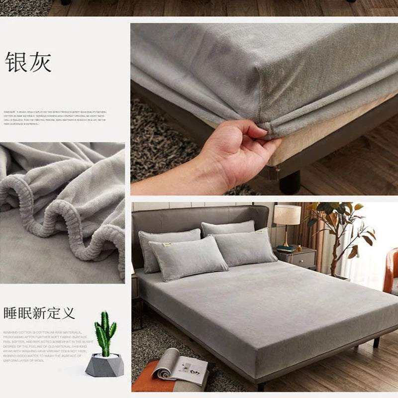 Winter Solid Colored Plush Warm And Comfortable Bed Covers Mattresses Protective Covers And Non Slip Sheets SnugSleep Multi Size