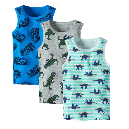 Summer Essentials for Boys: 3-Pack of Cute Cartoon Printed Cotton Vest Tops (1-9 Years)