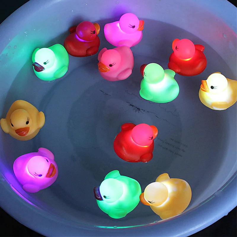 Baby Bath Toys LED Flashing Rubber Duck Cute Bathing Swimming Water Toys Float Squeeze Duck Toys Baby Children Christmas Gift