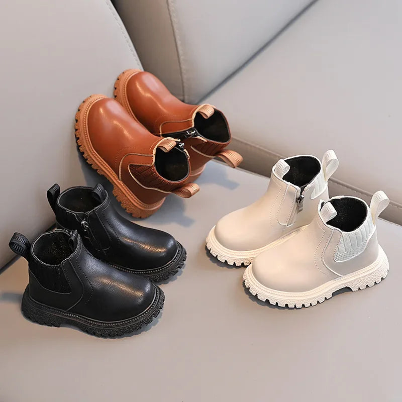 New 2024 Autumn Winter Baby Kids Short Boots Warm Girls Boys Shoes Leather Children Boots Fashion Plush Toddler Snow Boots Kids