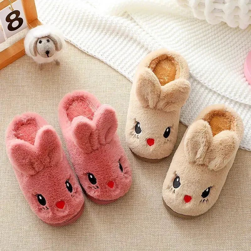 Children's Cotton Slippers Princess Warm Kids Winter Cute Rabbit Cartoon Indoor Furry Shoes Little Girl Soft Bottom Home Shoes