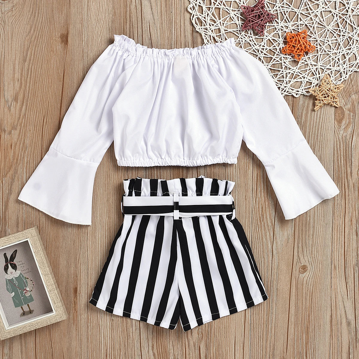 Summer Kids Girls Clothes Set Off Shoulder Elastic Tops Striped Short Pant 2Pcs Suit Baby Toddler Outfit Children Clothing A432