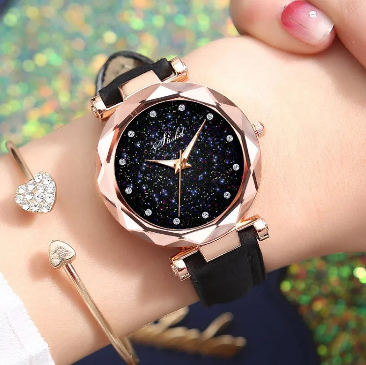 Montres à quartz en cuir poncé scintillant pour filles, étoile de la mode, offre spéciale