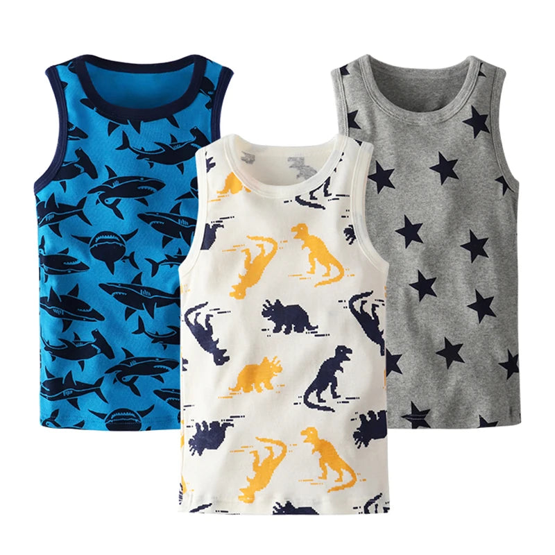 Summer Essentials for Boys: 3-Pack of Cute Cartoon Printed Cotton Vest Tops (1-9 Years)