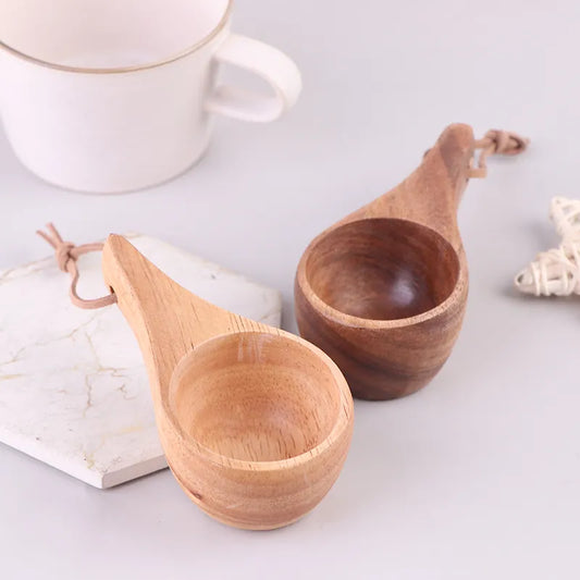 Petite tasse en bois, Mini tasse à thé finlandaise, en bois de caoutchouc, petites tasses à café d'eau à trou unique, fournitures de cuisine ménagère