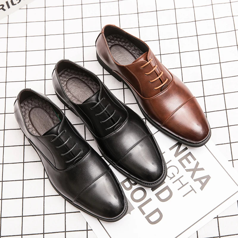 New Men's Leather Shoes Business Formal Oxford Lace-up Dress Shoes Groom Luxury Formal Wedding Shoe Pointed Fashion Office Shoes