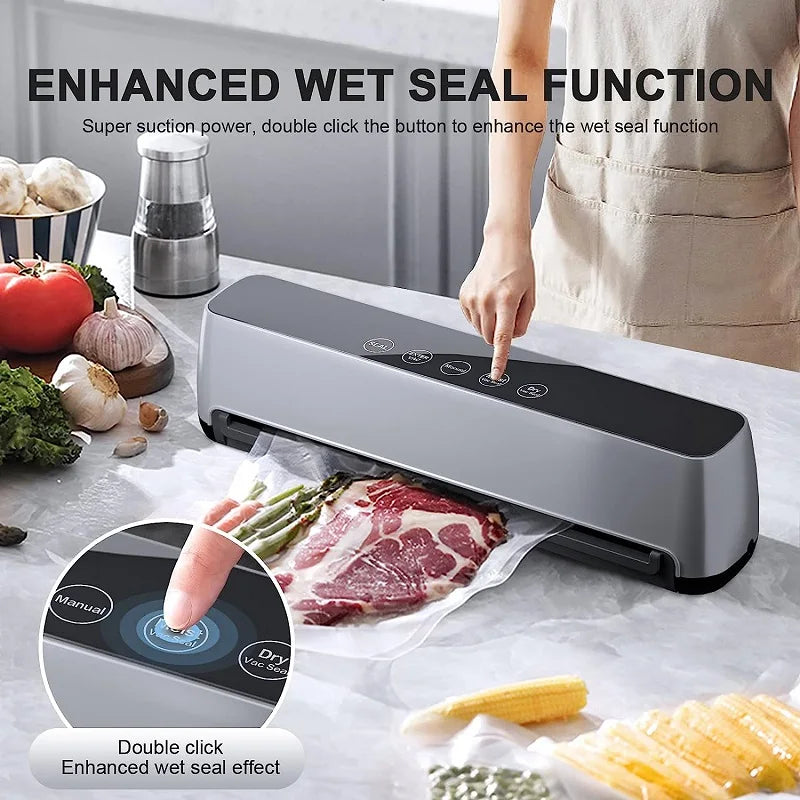 Fully Automatic Vacuum Food Sealer Machine 5mm Sealing Line Hands-Free Operation Vacuum Sealing Dry & Wet Foods LED Touch Panel