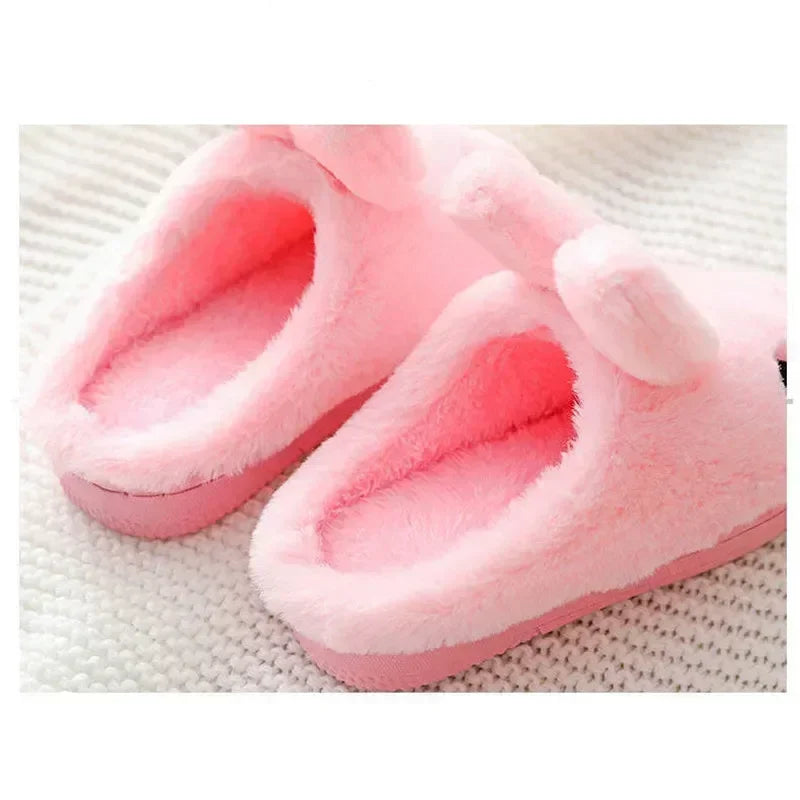 Children's Cotton Slippers Princess Warm Kids Winter Cute Rabbit Cartoon Indoor Furry Shoes Little Girl Soft Bottom Home Shoes