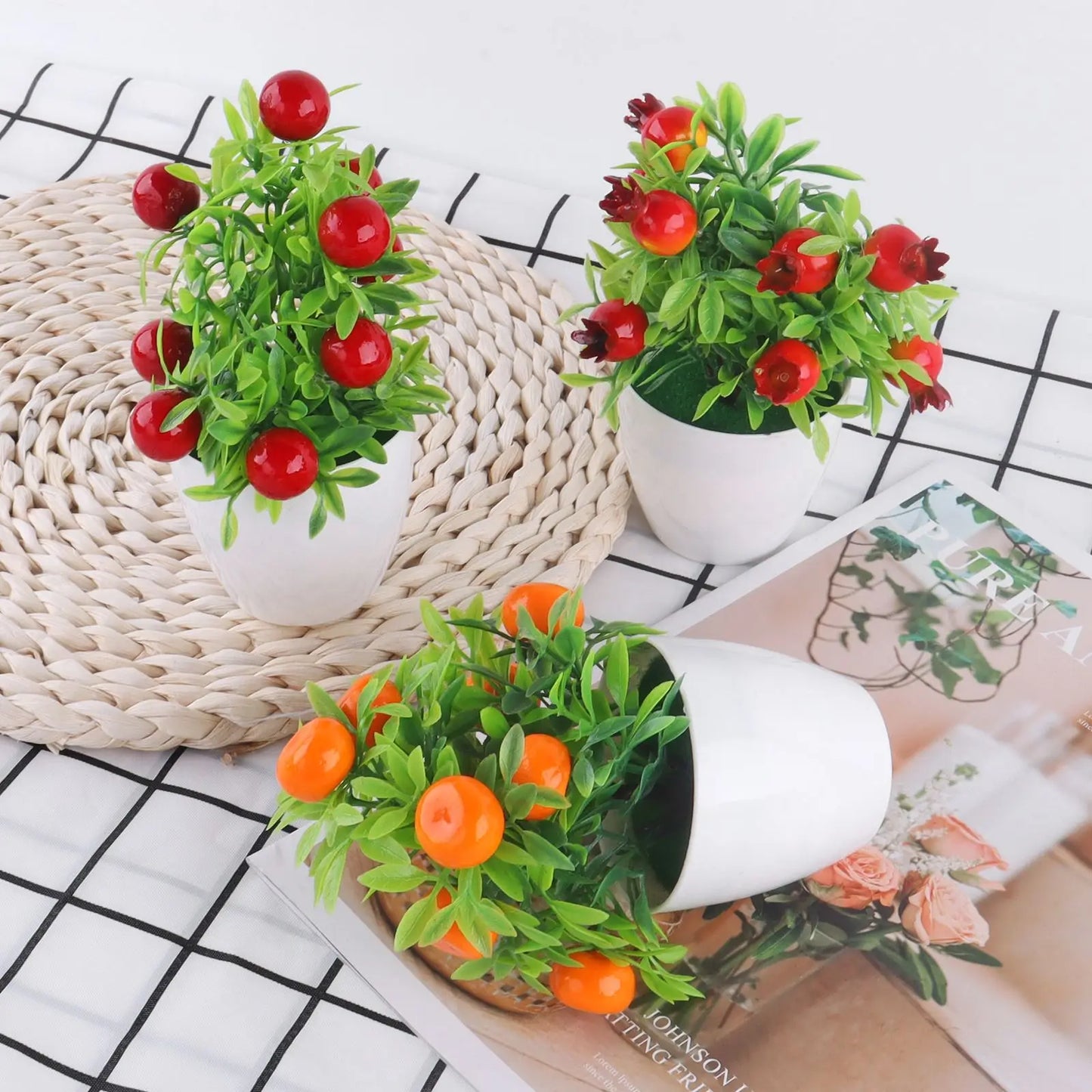 Artificial Plant Bonsai Orange Pomegranate Fruit Tree Window Sill Decoration Plastic Garden Fake Plant Potted Home Decoration