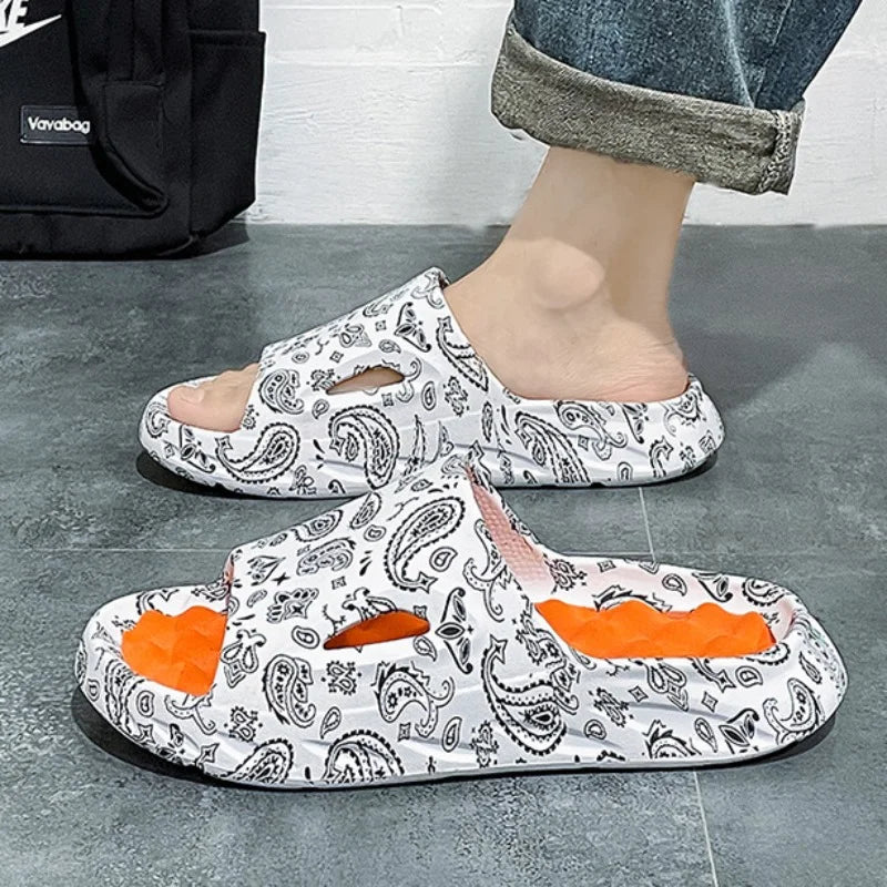 Men Flip-flops Summer Shoes Printing Sandals Trend Anti Slip Women Slides Couple Slippers Fashion Man Massage Beach Footwear