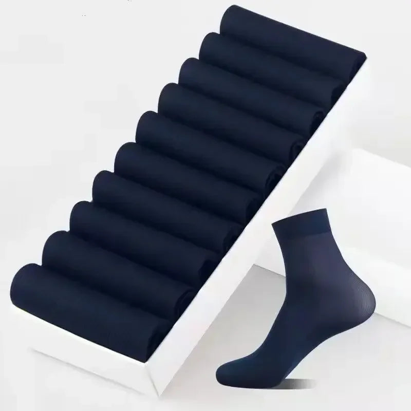 10/20pairs Men Ice Silk Socks Summer Spring Ultra-thin Socks Solid Business Socks Breathable Soft Socks Ankle Bamboo Fiber Socks