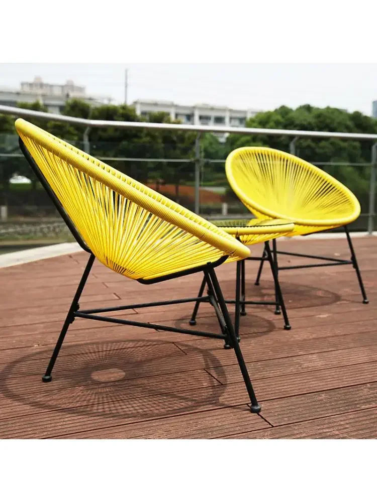 3PCS/set Balcony Cafe Table&Chairs Set Creative Breathable Moon Chair Heavy Loading Plastic Wire+steel Patio Furniture Set