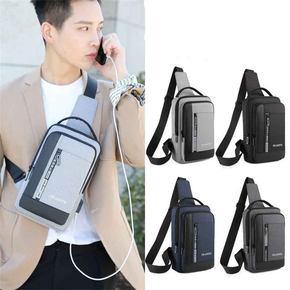 Waterproof Nylon Chest Bag With Usb Port Men'S Crossbody Bags Travel And Anti-Theft Needs Handbag Simple Shoulder Bags Wholesale