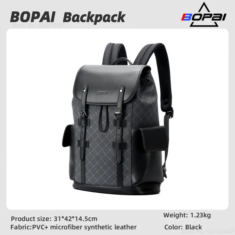 BOPAI  Slim Genuine Leather Laptop Backpack Men for 15-15.6 inch Business Smart Professional Lightweight Backpack Office C