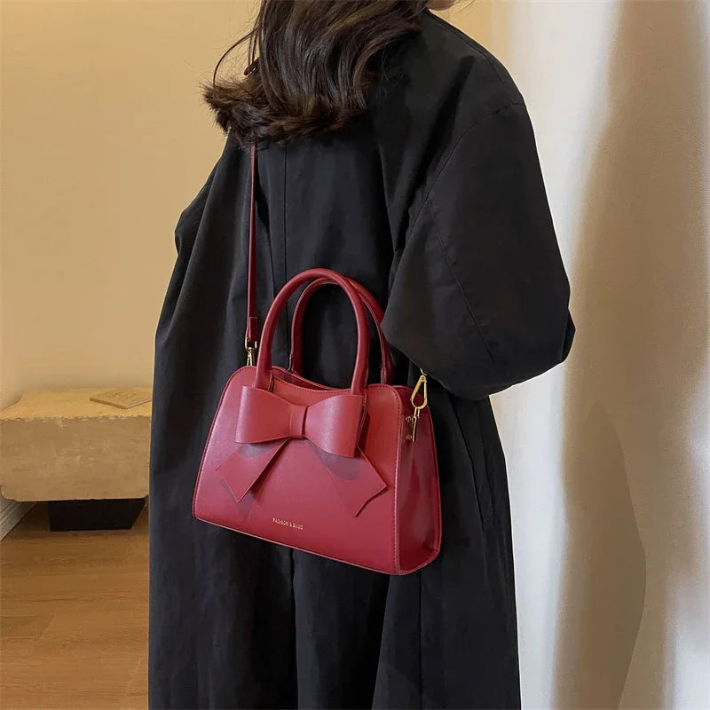 LEFTSIDE Bow Design Shoulder Bags for Women PU Leather Female New 2023 Winter Trend Korean Fashion Tote Bag Handbags and Purses