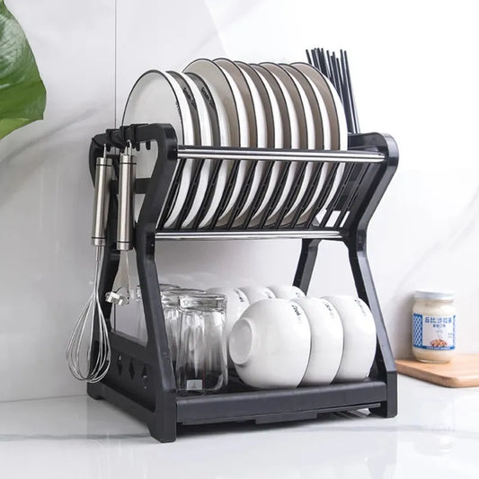 Dish Drainer Dish Drying Rack Kitchen Storage Double Layer Dish Drainer Shelf Knife Fork Container Holder Cutting Board Stand