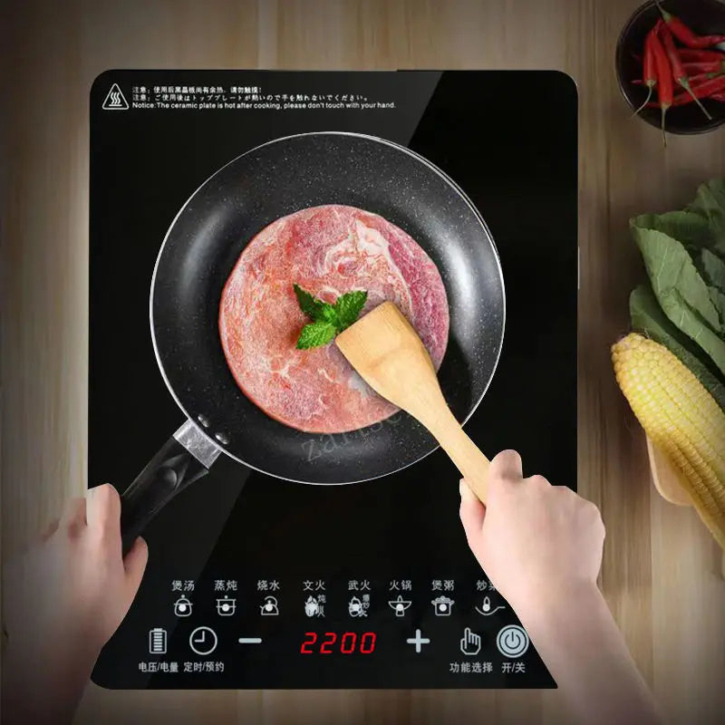 220V Electric Induction Cooker Boiler Waterproof 2200W Stir-Fry Cooking Plate Intelligent Hot Pot Stove Cooktop Burner