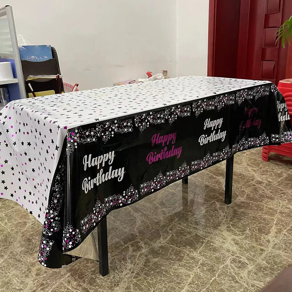 Rectangle Happy Birthday Party Tablecloth Birthday Party Dining Decorations Kids Adult Plastic Table Cover Birthday Supplies