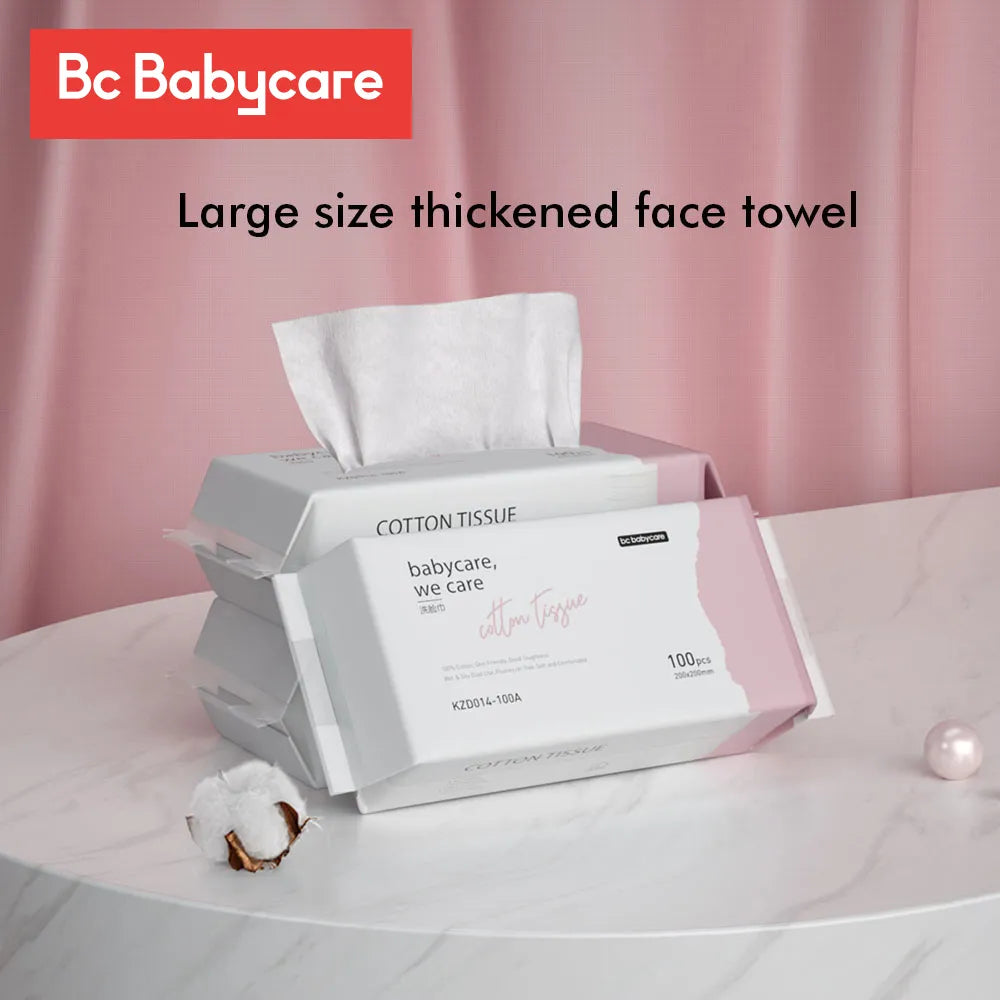 BC Babycare 100pcs Disposable Face Towel Remover Makeup Wipes Facial Skin Cleaning Care Wet Dry Dual-Purpose Soft Cotton Tissue