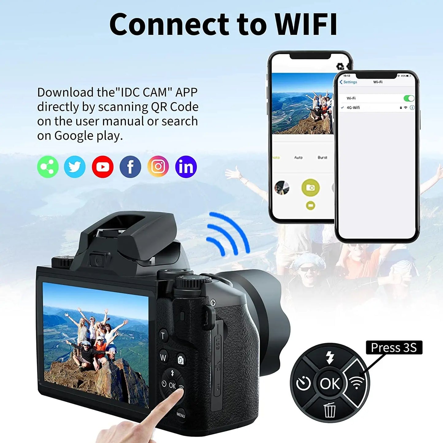 16X Zoom 64MP DSLR HD WIFI double caméras 4.0 pouces écran tactile 4K appareil photo numérique pour la photographie vidéo en direct Streaming Vlogging