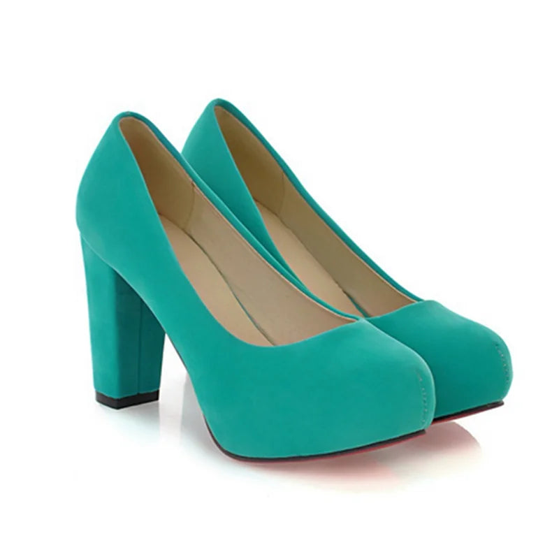 Women Super High Heels Shoes 9.5cm Fock Round Toe Pumps Green Blue Fashion Show Slip-On With Platform Null Chaussures 34-43 26cm