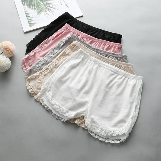 Women Summer Side Lace Safety Shorts Solid Sweet Loose Elastic Short Pants Ladies Anti-walking Boxer Briefs Security Bottoms