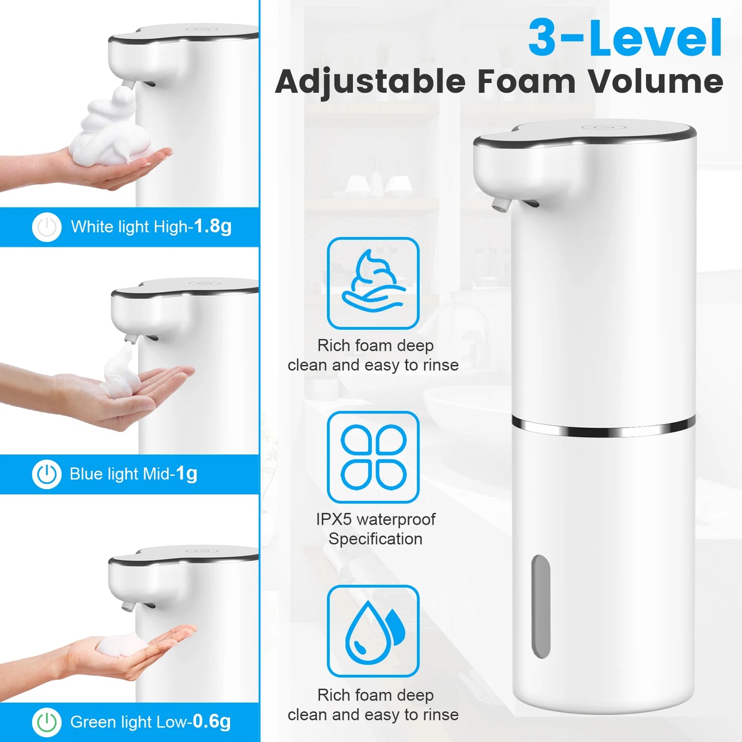 Foam Soap Dispenser Automatic Touchless Sensor USB Smart Foam Machine 300ML Infrared Liquid Soap Dispenser Pump Hand Sanitizer