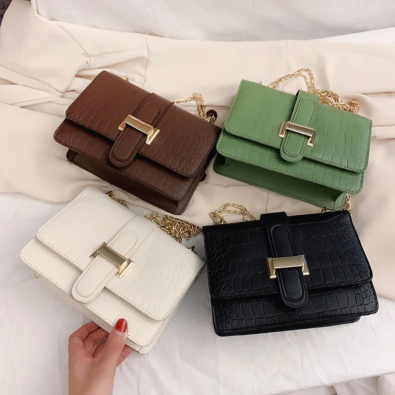 Luxury Stone Pattern Women Single Shoulder Crossbody Bags Fashion PU Leather Chains Handbags Messenger Bag Small Square Bag