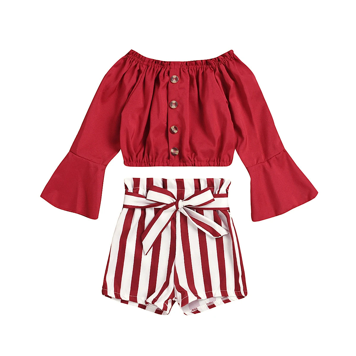 Summer Kids Girls Clothes Set Off Shoulder Elastic Tops Striped Short Pant 2Pcs Suit Baby Toddler Outfit Children Clothing A432