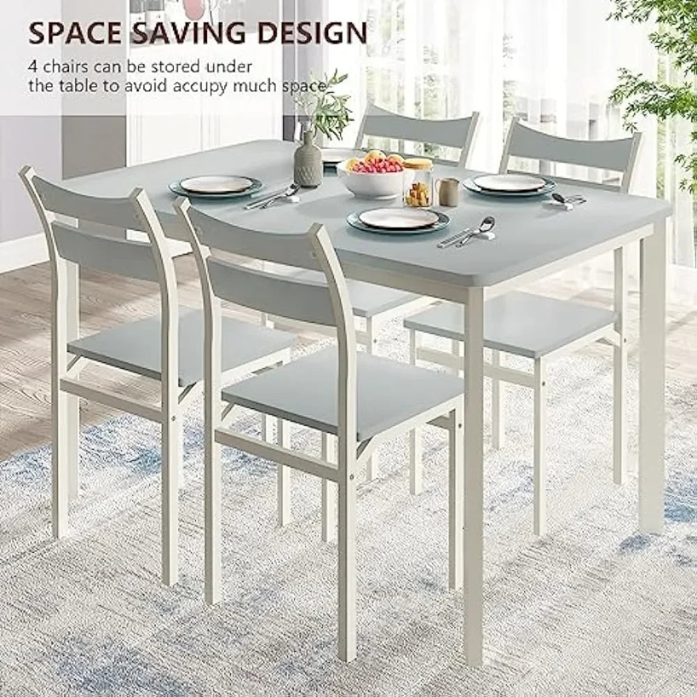 Dining Table Set for 4, Modern 5 Piece Kitchen Table and Chairs for 4, Wooden Kitchen Table with 4 Curved Backrest Chairs Dinner