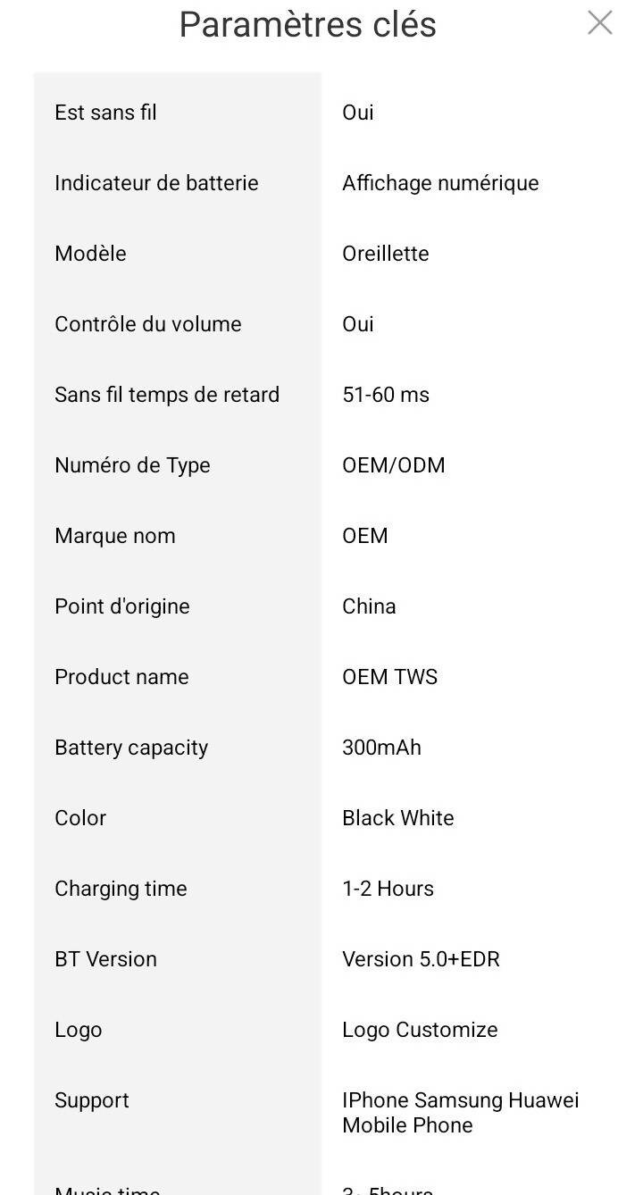 Écouteur bluetooth -Chine